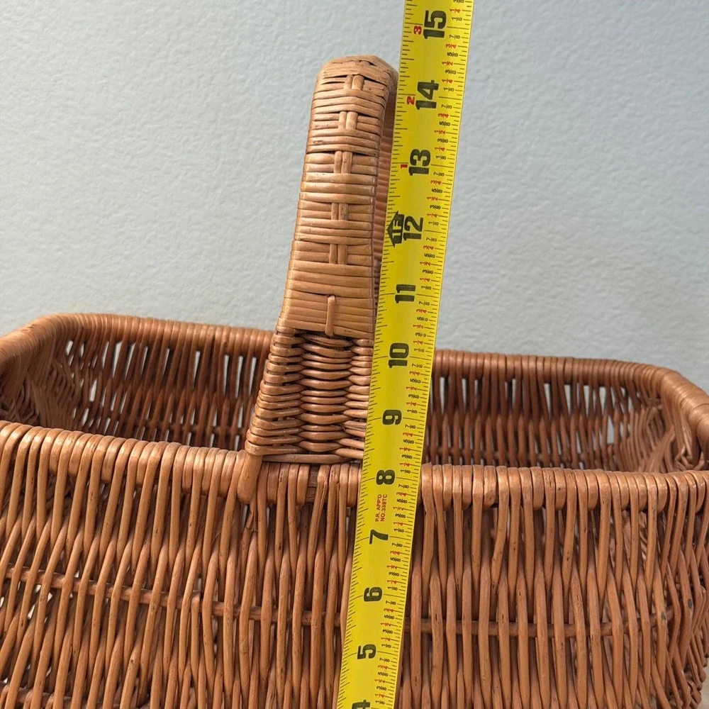 Vintage Wicker Gathering Basket Large Handled Market Harvest Basket